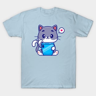 Cute Cat Playing Handphone Cartoon T-Shirt